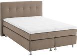 Boxspringbett, beige (schwarz, beige), B:155cm L:210cm, Bezug Bett: Feinstruktur 100% Polyester;Bezug Bonnell-Federkernmatratze: 100% Polyester;Bezug Kaltschaummatratze: 100% Polyester;Bezug Tonnentaschenfederkernmatratze: 80% Baumwolle, 20%Polyester;Topper: Komfortschaum mit Bezug 100% Polyester, WESTFALIA SCHLAFKOMFORT, Komplettbetten, Boxspringbett, mit Topper