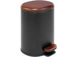 Homeware Treteimer , Schwarz , Kunststoff , Akazie , vollmassiv , 5 l , 22x28.8x23.5 cm , Badaccessoires, Abfalleimer