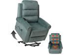 Fernsehsessel MCW-K63, Relaxsessel, Liegefunktion Aufstehhilfe Massage Heizfunktion, Stoff 220g/m² Chenille ~ blau-grün