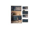 Vicco Küchenzeile Fame-Line Eiche Dunkelblau Hochglanz 140 cm mit Arbeitsplatte Weiß-Marmor