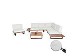 Garten-Garnitur mit Sessel MCW-H54, Lounge-Set Sofa, Spun Poly Akazie Holz MVG Aluminium ~ hellbraun, Polster cremeweiß