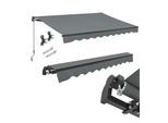 Juskys Markise 350 x 300 cm für Terrasse & Balkon - mit Kurbel & Halterung - Gelenkarmmarkise Grau