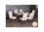 6er-Set Esszimmerstuhl MCW-G55, Küchenstuhl Lehnstuhl, Edelstahl gebürstet Stoff/Textil Chenille Öko-Tex ~ creme