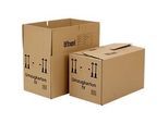 Umzugskarton, 2-wellig, bis 40 kg, Beschriftungsfeld, BC-Wellpappe, verstärkte Handgriffe, Schmetterlingsboden, L 550 x B 350 x H 330 mm, braun