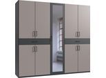 Drehtürenschrank WIMEX "Tibet", grau (saharagrau), B:225cm H:208cm T:58cm, Holzwerkstoff, Schränke, Drehtürenschrank, mit Schubkästen auf bequemer Zugriffshöhe