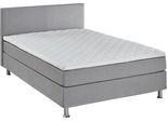 Boxbett "Edison", grau (hellgrau), B:120cm L:209cm, Bezug Bett: Strukturstoff (65% Polypropylen, 35% Polyester), ATLANTIC HOME COLLECTION, Komplettbetten, Boxspringbett, inkl. Bonnellfederkern-Matratze und Topper