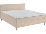 Boxbett "Edison", beige (creme), B:160cm L:209cm, Bezug Bett: Cord (65% Polypropylen, 35% Polyester), ATLANTIC HOME COLLECTION, Komplettbetten, Boxspringbett, inkl. Bonnellfederkern-Matratze und Topper