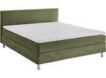 Boxbett "Edison", grün (olivgrün), B:160cm L:209cm, Bezug Bett: Cord (65% Polypropylen, 35% Polyester), ATLANTIC HOME COLLECTION, Komplettbetten, Boxspringbett, inkl. Bonnellfederkern-Matratze und Topper