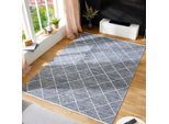 Teppich LUXOR LIVING "Pantin" Gr. 3, blau, B:140cm H:8mm L:200cm, Baumwolle, Teppiche, Teppich, Handweb, Flachgewebe, reine Baumwolle, handgewebt, Rauten Design