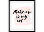 queence Bild »Make up«, Schwarz-Weiss-Schriftzug-Motivationsbilder-Fashion-Frau, HD Premium Poster-Druck inkl. Holzrahmen