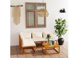 vidaXL 5-tlg. Garten-Lounge-Set mit Auflagen Creme Massivholz Akazie