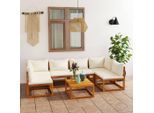 vidaXL 7-tlg. Garten-Lounge-Set mit Auflagen Creme Massivholz Akazie