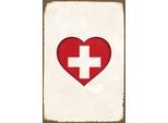 queence Metallbild »Heart for Switzerland«, Herzen-Schweiz-Vintage, Stahlschild, Blechschild, Schweiz