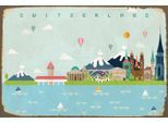 queence Metallbild »SWITZERLAND BALLON«, Schriftzüge-Schriftzug-Sprüche-Sprüche & Texte-Vintage-Schweiz-Berge & Alpenbilder, Stahlschild, Blechschild, Schweiz