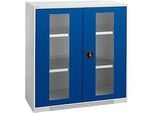 Schäfer Shop Genius Sichttürschrank FS, Stahl, mit Belüftungslöchern, B 1055 x T 420 x H 1105 mm, 3 OH, lichtgrau/enzianblau, bis 450 kg