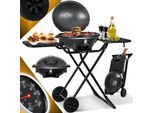 KESSER® elektrischer Elektrogrill 2in1 Tischgrill - Standgrill mit Deckel und Standfuß max. 2400 Watt Faltbar Thermometer Antihaftbeschichtung Grillplatte Abstelltische 2 Räder
