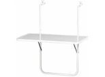 Gardenson Balkonhängetisch , Weiß , Metall, Holzwerkstoff , 60x20x40 cm , höhenverstellbar, wetterbeständig, wetterfest , Gartenmöbel, Gartentische, Balkontische