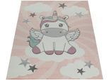 Paco Home Kinderteppich »Cosmo 395«, rechteckig, 12 mm Höhe, 3D-Design, niedliches Einhorn Motiv, Pastell-Farben, Kinderzimmer