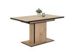 Carryhome Esstisch, Schwarz, Eiche Artisan, Holzwerkstoff, rechteckig, Säule, Bodenplatte, 80x76x120-160 cm, ausziehbar, Variantenauswahl, Esszimmer, Tische, Esstische, Esstische ausziehbar