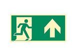 moedel Fluchtwegschild „Notausgang rechts Pfeil oben“, nach ISO 7010 E002, Aluminium 1,8 mm, langnachleuchtend, B 594 x H 297 mm