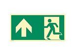 moedel Fluchtwegschild "Notausgang links Pfeil oben", nach ISO 7010 E001, Aluminium 0,6 mm, langnachleuchtend, B 297 x H 148 mm