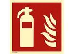 moedel Brandschutzschild „Feuerlöscher“, nach ISO 7010 F001, PVC-U selbstklebend, langnachleuchtend, B 200 x H 200 mm