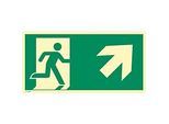 moedel Hinweisschild „Notausgang rechts schräg oben“, EN ISO 7010, Leuchtklasse C, 160 mcd/m², bis 14,8 m, selbstklebend, L 148 x B 297 mm, Folie, grün