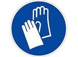 moedel Gebotsschild „Handschutz benutzen“, nach ISO 7010 M009, Folie selbstklebend, Ø 100 mm