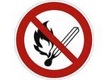moedel Verbotsschild "Keine offene Flamme", nach ISO 7010, Folie selbstklebend, Ø 200 mm