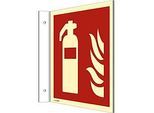 moedel Fahnenschild "Feuerlöscher", nach DIN EN ISO 7010 F001, Kunststoff, langnachleuchtend, B 200 x H 200 mm