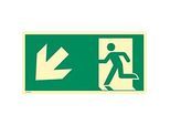 moedel Fluchtwegschild „Notausgang links abwärts“, nach ISO 7010 E001, Aluminium 1,8 mm, langnachleuchtend, B 594 x H 297 mm