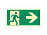 moedel Fluchtwegschild „Notausgang rechts Pfeil rechts“, nach ISO 7010 E002, Kunststoff selbstklebend, langnachleuchtend, B 400 x H 200 mm