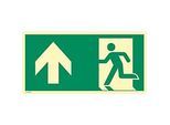 moedel Fluchtwegschild "Notausgang links Pfeil oben", nach ISO 7010 E001, Kunststoff selbstklebend, langnachleuchtend, B 297 x H 148 mm