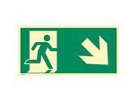 moedel Hinweisschild „Notausgang rechts Pfeil abwärts“, EN ISO 7010, Leuchtklasse C, 160 mcd/m², bis 20 m, selbstklebend, L 200 x B 400 mm, Kunststoff, grün