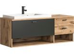 welltime Waschbeckenunterschrank »Dolo, Breite 138 cm, inkl. Aufsatzwaschbecken, 2 Schubkästen, 1 Klappe«, (2 St.), Hängeschrank, Unterschrank, Badmöbel, Badschrank, Schrank, Bad