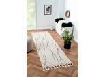 Hochflor-Läufer "Moroccan Handwrite", schwarz-weiss (weiß, schwarz), B:80cm H:24mm L:250cm, Polyester, Polypropylen (PP), MYFLAIR MÖBEL & ACCESSOIRES, Teppiche, Hochflor-Läufer, modern, marokkanisches Design, flauschig weich, mit Fransen