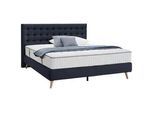 Welnova Boxspringbett , Dunkelblau , Textil , H4 , 7-Zonen , Höhe ca. 25 cm , 120x200 cm , gepolstertes Kopfteil, Stoffauswahl, in verschiedenen Größen erhältlich , Schlafzimmer, Betten, Boxspringbetten