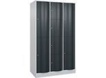 C+P Kombi-Schliessfachschrank Resisto, 3 Abteile, 8 Fächer, B 1148 x T 640 x H 1950 mm, Lichtgrau/Anthrazitgrau