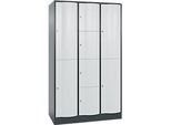 C+P Kombi-Schliessfachschrank Resisto, 3 Abteile, 8 Fächer, B 1148 x T 640 x H 1950 mm, Anthrazitgrau/Lichtgrau