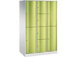 C+P Kombi-Schliessfachschrank Resisto, 3 Abteile, 8 Fächer, B 1148 x T 640 x H 1950 mm, Lichtgrau/Clowngrün