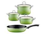 Riess Kochtopfset Smaragd , Grün , Metall , 7-teilig , 16 cm,20 cm , 1,5 l,3,5 l,2 l , 28.5x24x48.5 cm , rostfrei, hitzebeständig, geschmacksneutral,backofengeeignet , Kochgeschirr, Töpfe, Topfsets