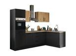 Winkelküche BASIC BY BALCULINA "Turin", schwarz (küche: schwarz, korpus: schwarz matt woodprint, arbeitsplatte: artisan eichefarben), B:270cm H:211cm T:60cm, Komplettküchen-Sets, Küchenzeile, Stellbreite 270x175 cm, wahlweise mit E-Geräten