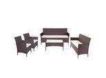3-2-1-1 Poly-Rattan Garten-Garnitur Hamar, Lounge-Set Sitzgruppe Sofa ~ braun-meliert, Kissen creme