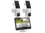 LUVISION Dual WLAN PTZ Überwachungssystem mit LED Monitor 4MP Solar PTZ Überwachungskamera Mikrofon, Sirene, Smarte Nachtsicht 4 Kameras