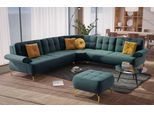 Ecksofa SIT & MORE "Orient 1 L-Form", grün (dunkelgrün), B:299cm H:88cm T:279cm, 100% Polyester, Sofas, Ecksofa, inkl. 4 Zierkissen mit Strass-Stein, goldfarbene Metallfüße