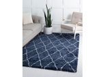 Hochflor-Teppich "Temara Shag, LAGERRÄUMUNG", blau (marineblau, elfenbeinfarben), B:152cm H:51mm L:244cm, Polypropylen (PP), MYFLAIR MÖBEL & ACCESSOIRES, Teppiche, gewebt, Rauten Design, weich & kuschelig