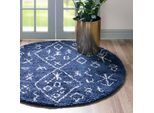 Hochflor-Teppich "Temara Shag, LAGERRÄUMUNG", blau (marineblau, elfenbeinfarben), B:152cm H:51mm L:152cm Ø:152cm, Polypropylen (PP), MYFLAIR MÖBEL & ACCESSOIRES, Teppiche, gewebt, Scandi Design, ideal im Wohnzimmer & Schlafzimmer