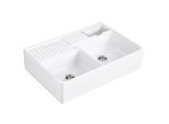 Villeroy und Boch Spülstein Doppelbecken 632391RW Ablaufgarnitur, Handbetätigung, Resteschale, Stone White
