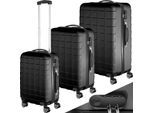 tectake® Hartschalenkoffer-Set, 3-teilig, aus robustem ABS-Kunststoff, 360° drehbare, abnehmbare Rollen, TSA-Zahlenschloss