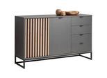 Voleo Sideboard , Graphitfarben, Eiche Artisan , Metall , 2 Fächer , 4 Schubladen , 141.4x85.4x40 cm , FSC Mix , Typenauswahl , Kleinmöbel, Kommoden, Sideboards